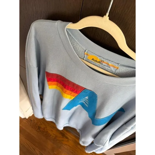 Aviator Nation LOGO STITCH CREW SWEATSHIRT RELAXED ICE women's XL - Image 2