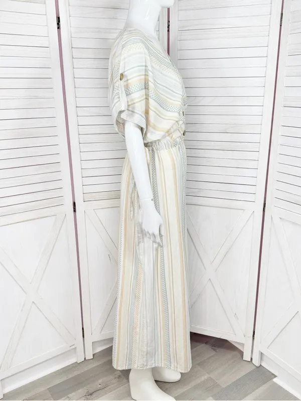 World Market Shilo Striped Wide Leg Cinch Waist‎ Jumpsuit Ivory Multi Cropped - Image 4