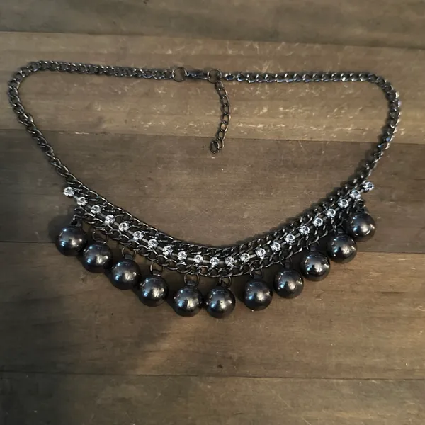 Silver tone rhinestone dangle balls collar necklace - Image 2