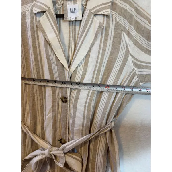 Gap Linen Blend Striped Shirt Dress Womens Small Tan White Long Sleeve Belted - Image 4