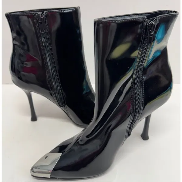 INC International Concepts Boots Size 5 Black Patent Pointed Toe Stiletto‎ Heels - Image 7