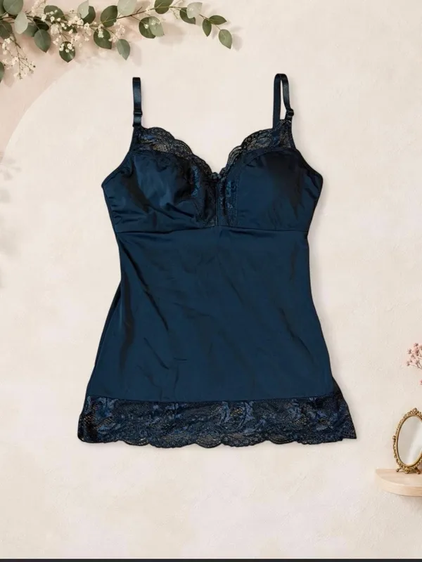 Black Lace Satin Camisole Lingerie Top Adjustable Straps - Image 4