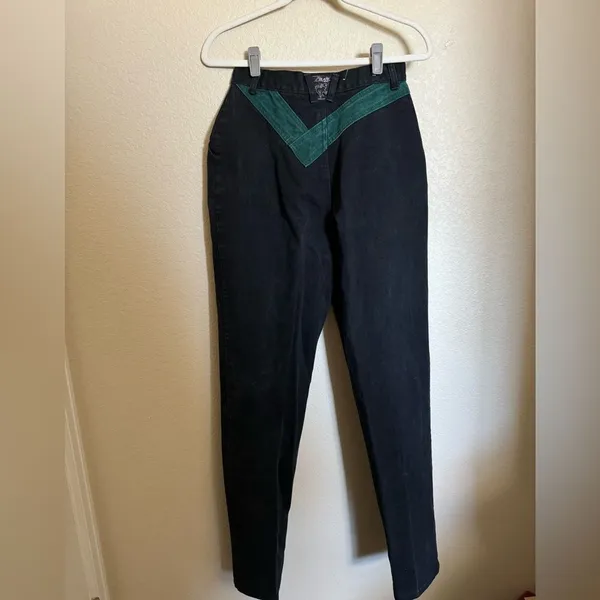 Vintage Blaze Equestrian Bareback‎ Riding Jeans Sz 26 Black Green Colorblock - Image 7