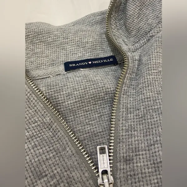 Brandy Melville Grey  waffle knit quarter zip jacket - Image 4