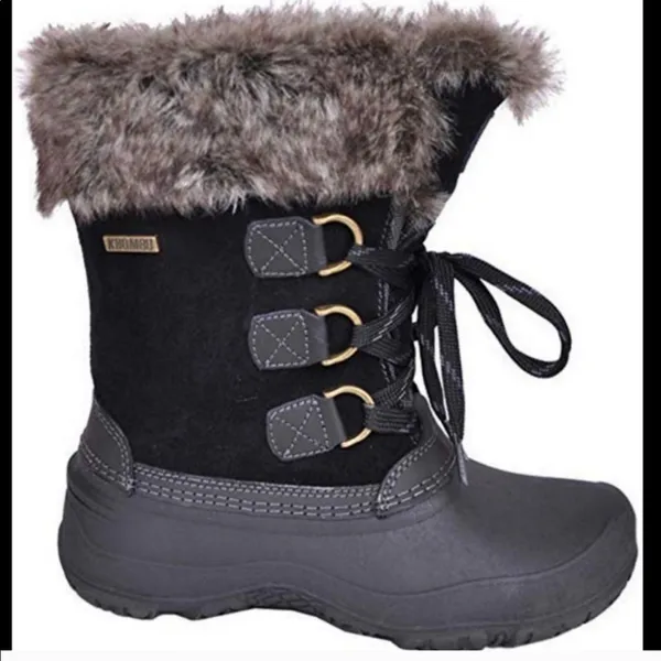 KHOMBU Slope winter boot faux fur black snow school chores size 6 warm commute - Image 3