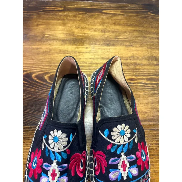 Johnny Was‎ Black Floral Embroidered Espadrilles Size 38 (Size 7.5) - Image 6