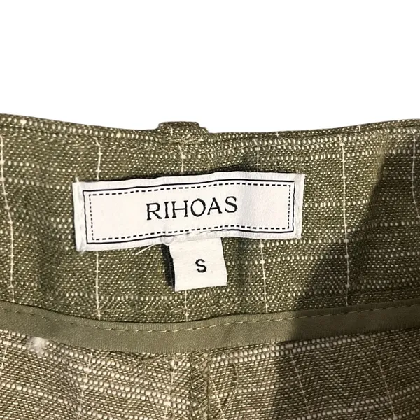 NWT RIHOAS Green Checkered Striped Cotton Linen Blend Shorts Small Pockets - Image 5