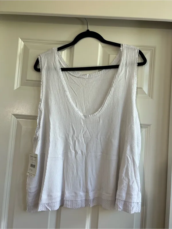 Free People White Ribbed Cold-Shoulder Women’s Top - Image 4