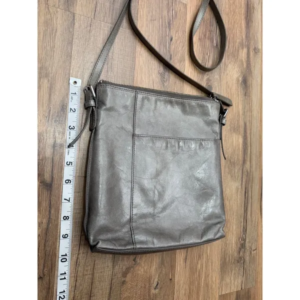 Hobo The Original Gray Leather Crossbody Bag Shoulder Purse Organizer - Image 9