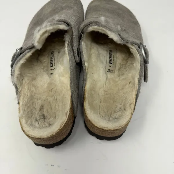 Birkenstock Boston Shearling Clogs Stone Coin Gray Suede Women Size 38 - Image 5