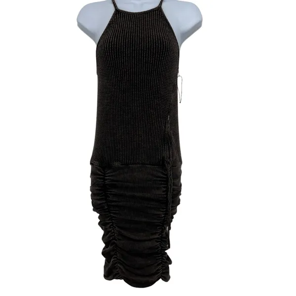 Free People FP One XS Katya Thermal Bodycon Mini Dress Brown Textured Ruched‎ - Image 2