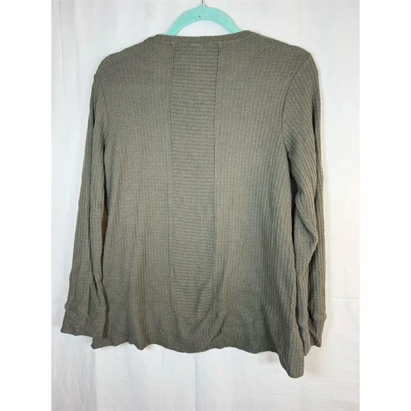 Green Tea Top Womens Small Olive Green Waffle Knit Thermal Long Sleeve - Image 7