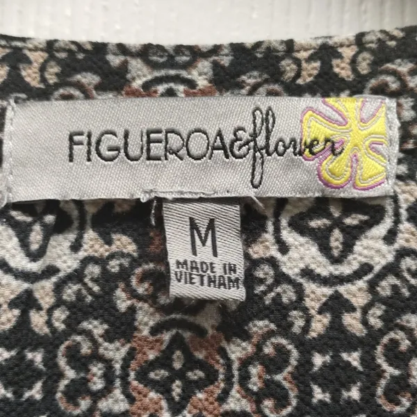 Figueroa & Flower Size M Anthropologie Mixed Print Black Tan 3/4 Sleeve Popover - Image 5