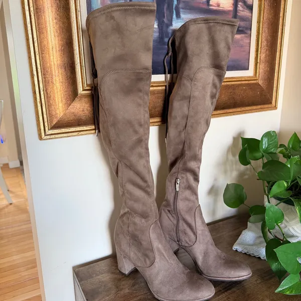 Marc Fisher LTD Alina OTK Boots Womens 10 Taupe Block Heel Cottagecore Soft Girl - Image 2