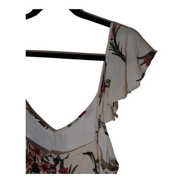 Lulus Floral Flutter Sleeve‎ Midi Dress Women XL Pink Flowy Romantic Boho - Image 11