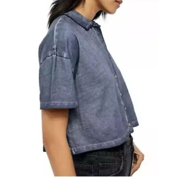 NWT Womens Free People Weekend Rush Button Down Soft Knit Cropped Top Shirt Sz M - Image 2