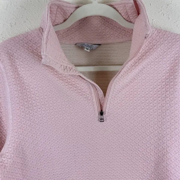 Israphel Womens Pink Textured Metallic Gold Shimmer Quarter Zip Pullover Small - Image 4