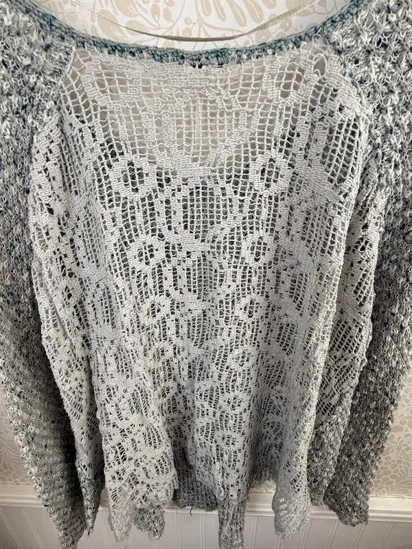 Free People Gray and Blue Poppyseed Knit Lace Pullover Sweater - Size - Small - Image 5