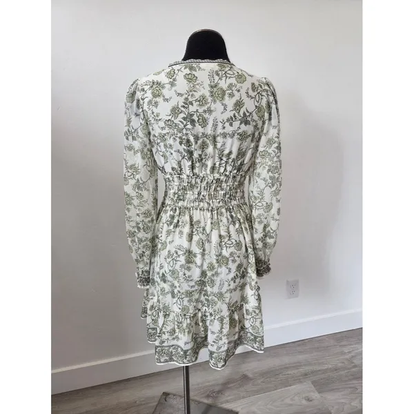 Max Studio Green Floral Dress Milkmaid Smock Flirty Vacation Travel Cottagecore - Image 5