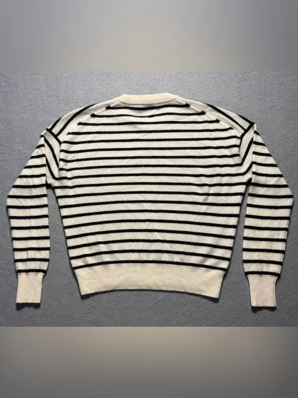 Madewell Womens XS 100% Cashmere Striped Crewneck Sweater Ivory Black - Image 5