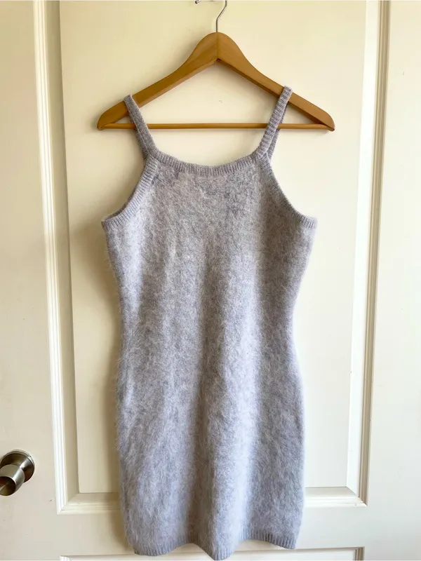 Vintage Y2K Cashmere Blend Sweater Dress Size Small Light Gray Super Fuzzy 2000s - Image 2