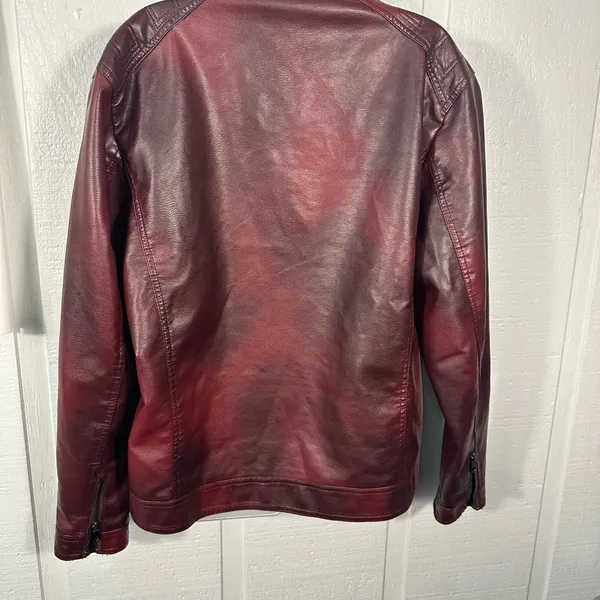Burgundy Faux Leather Bomber Jacket No Size See Measurements EUC - Image 8