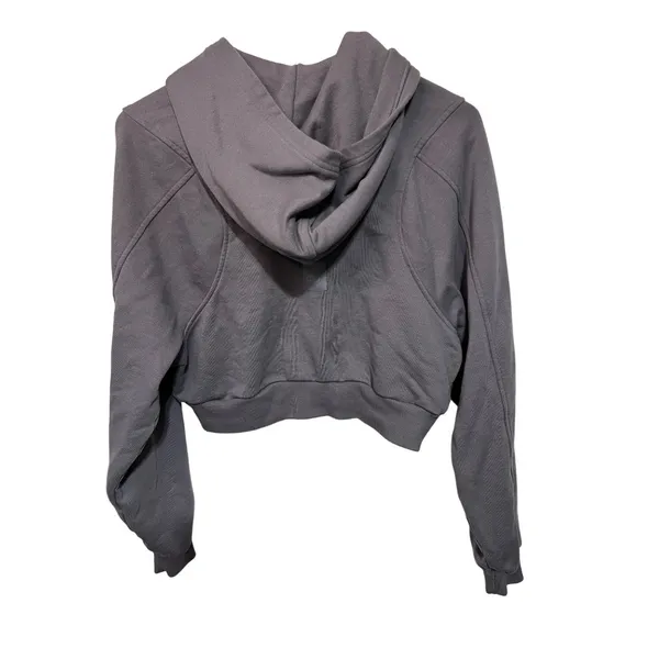 Alo Cropped Hoodie With Full Zip & Hood XS Soft Cotton Blend Charcoal Gray - Image 2