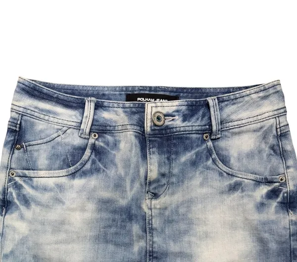 Pelham Jeans Distressed Denim Mini Skirt Women’s Size 28 Blue Stretch Y2K - Image 2