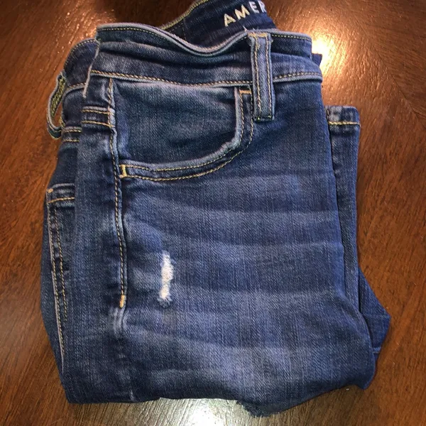 Size 0 Short American Eagle Stretchy Blue Distressed Skinny Jeans - Image 8