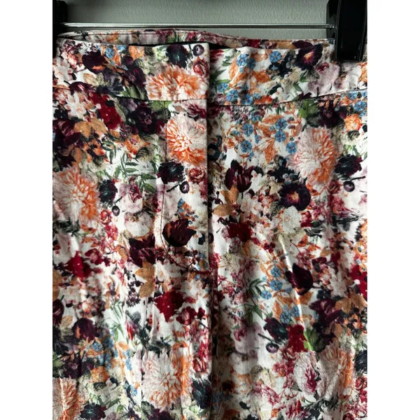 Zara Basic Womens Floral Ankle Trousers Slim Fit Multi Color XS Cotton Blend - Image 3