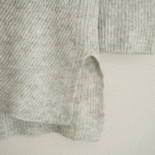 Point Sur J. Crew V-Neck Sweater Grey Alpaca Blend Button Back Coastal Cozy Soft - Image 4