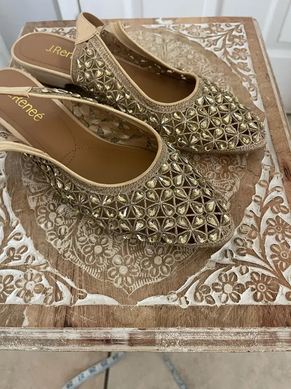J Renne Gold Embellished Slip -On Mules - Image 6