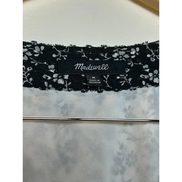 Madewell Floral Clipdot Peplum Top Womens Medium White Black V-Neck Long Sleeve - Image 6