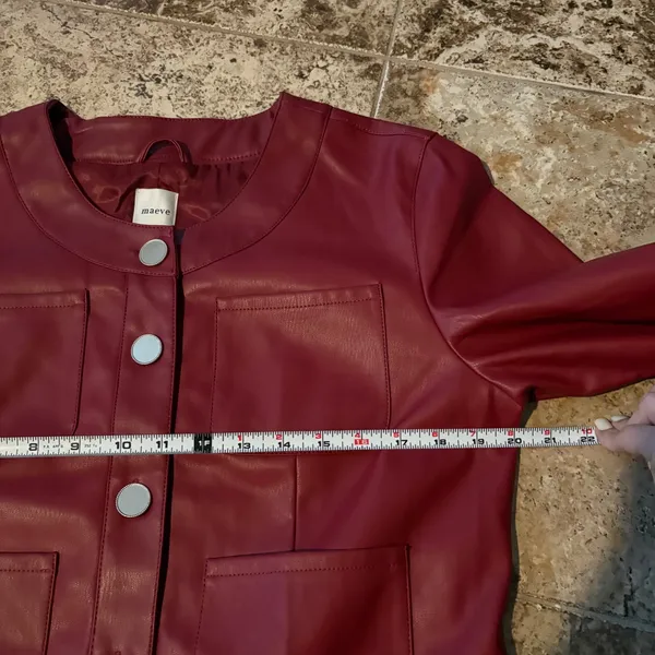 MAEVE Cora Patch Pocket Jacket Faux Leather Size Large Burgundy Red‎ - Image 8