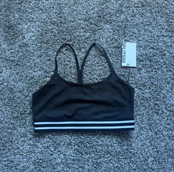 Splits59 Black Sports Bra with White Striped Underband - Image 2