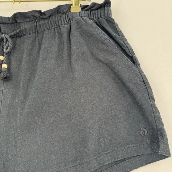Hang Ten Santa Teresa Linen Blend Shorts XL Black Paperbag Waist Tassel Boho Fit - Image 4
