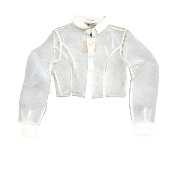 Superdown S Helena sheer button front crop top blouse TLS1 3658 - Image 12