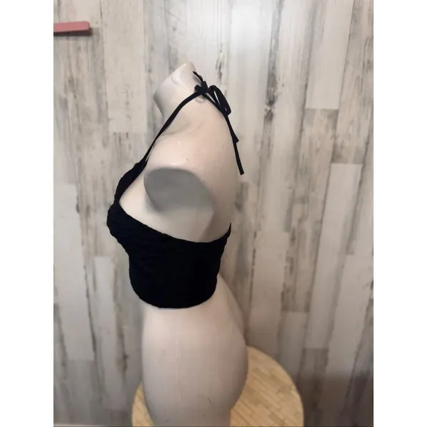 Black Halter Ruched Crop Top Size Large Black - Image 5