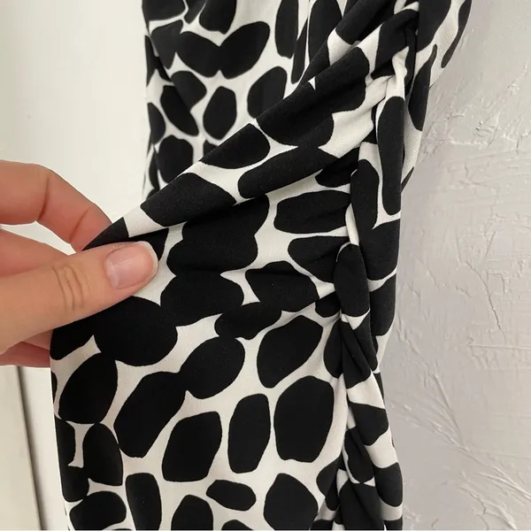 Cache Black White Spotted Ruched Draped Bodycon Mini Dress Womens 2 Vintage 90s - Image 4