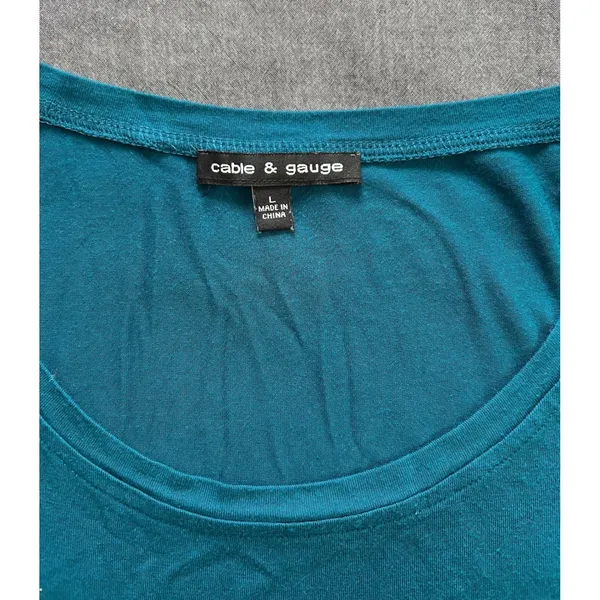Cable & Gauge Teal Blue Ruched Button Tab Sleeve Scoop Neck Top Large - Image 10
