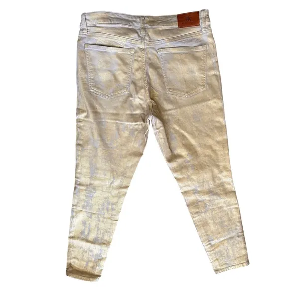 Ralph Lauren Metallic Gold Tan Brush Stroke Straight Skinny Jeans Western Rodeo - Image 4