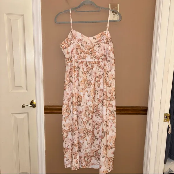 Altar’d State Nancy‎ Floral Slit Midi Dress Pink Cream Size Large - Image 3