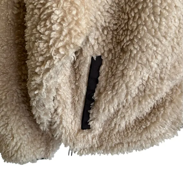 abercrombie fitch Sherpa Fleece Jacket Sz L Cinch Waist Zip Up Front Beige - Image 5