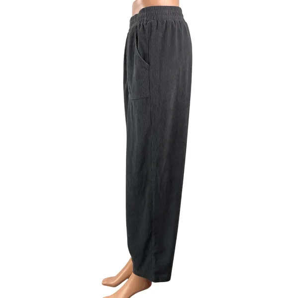 Evaless Women's Gray High Rise Elastic Waist Relaxed Tapered Trouser Pants Sz M - Image 2
