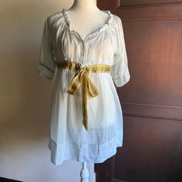 FREE PEOPLE | Baby Blue Sheer Cotton Lawn Babydoll with grosgrain tie waist | 2 - Image 2