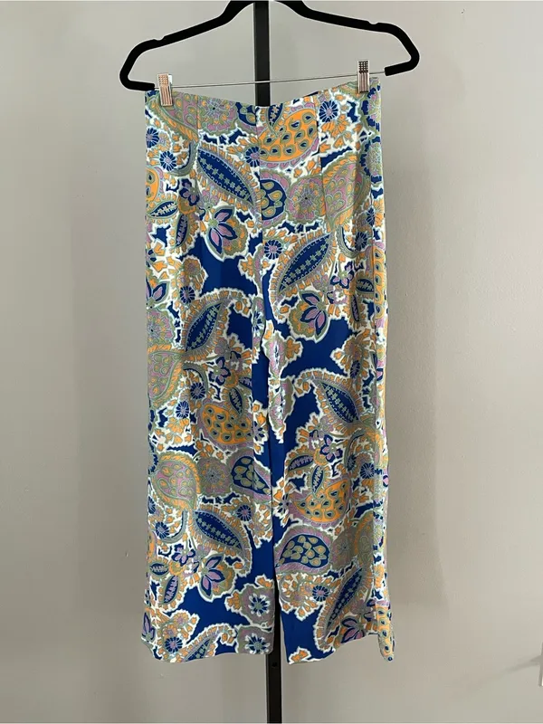 Zara Blue Paisley Floral Boho Palazzo Pants Size Medium - Image 2