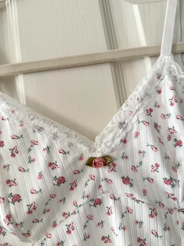 Pink Floral Lace Trim Rosette Tank & Short Set - Image 4