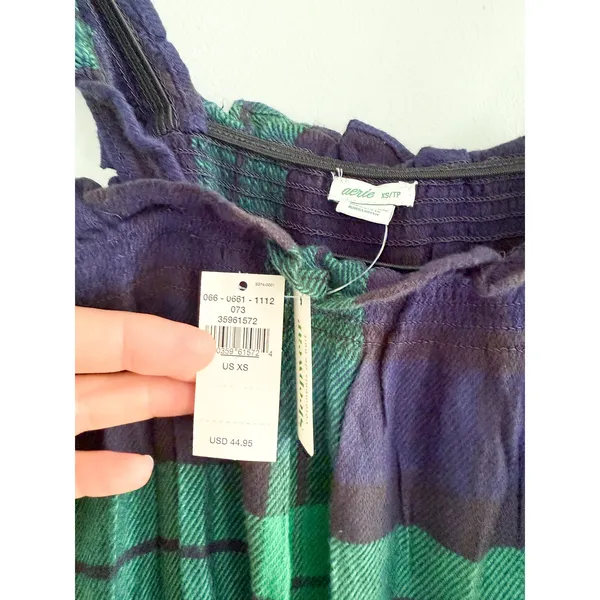 Aerie‎ | NWT Flannel Plaid Romper in Green Blue | Sz XS - Image 7
