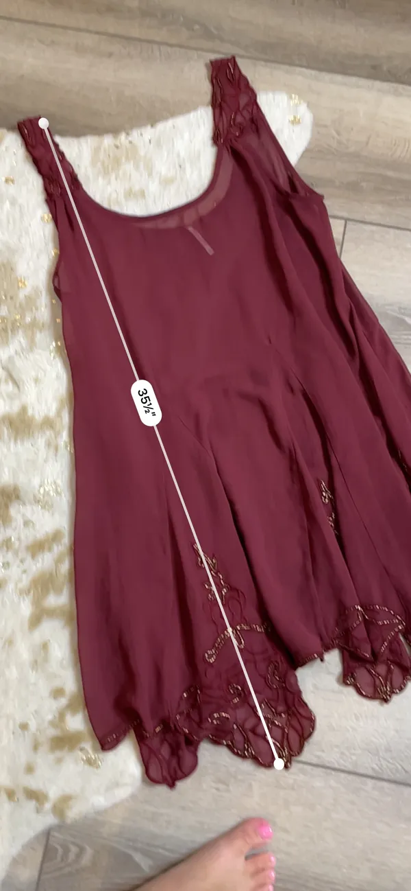Free People Beaded Maroon Chiffon Sheer Tunic Dress - Image 3