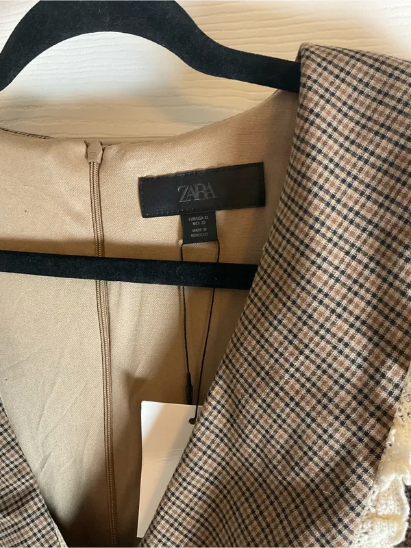 ZARA NWT Plaid Statement Collar Mini Dress Puff Sleeve XL⁠ - Image 6